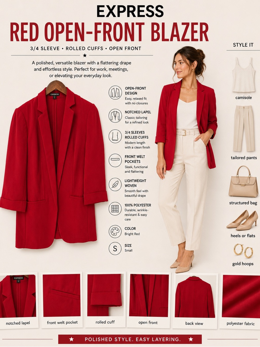 Express Red Open-Front Blazer